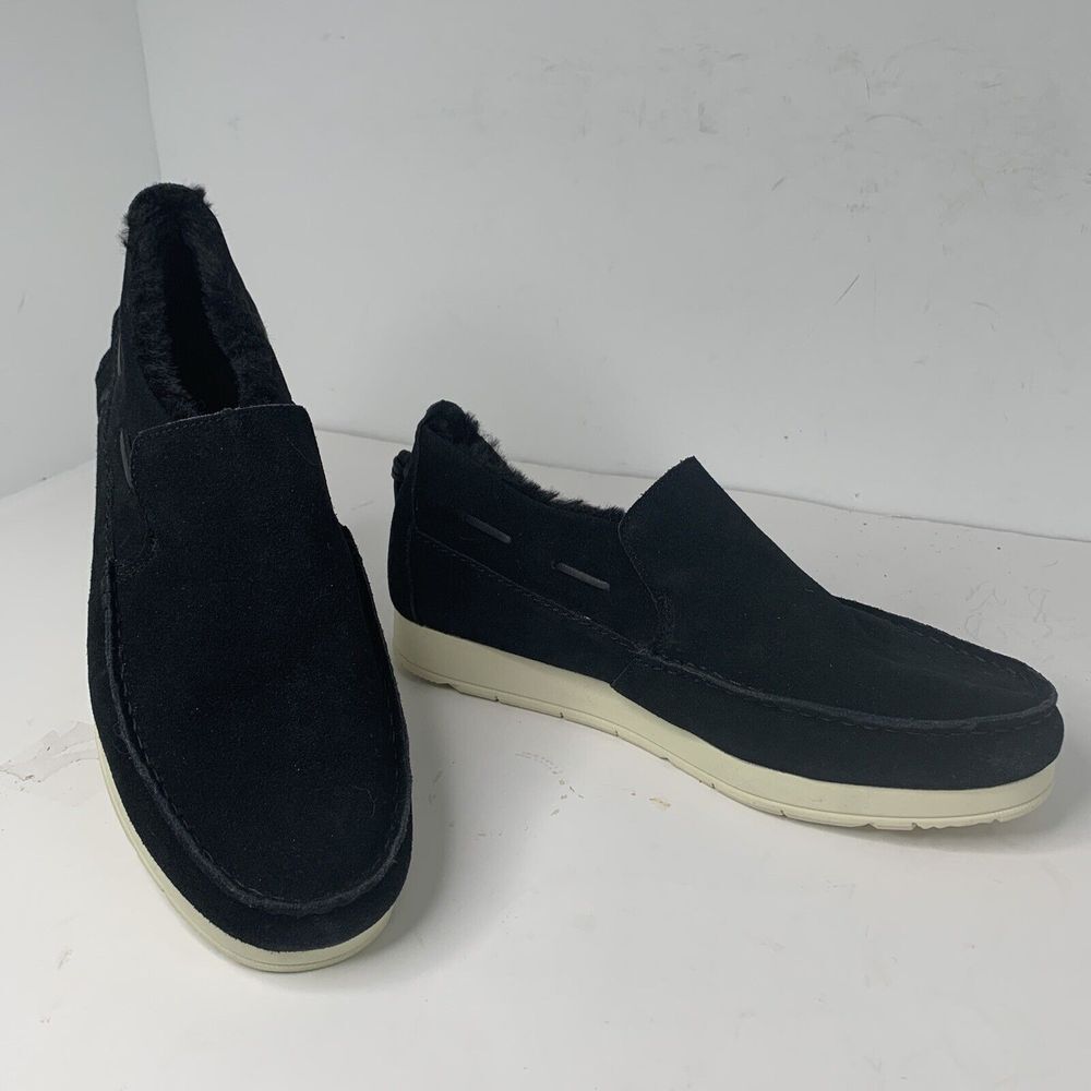 Sperry Mens Size 11.5 Moc  Sider Black Suede Microfleece Lined Slip On Shoes New